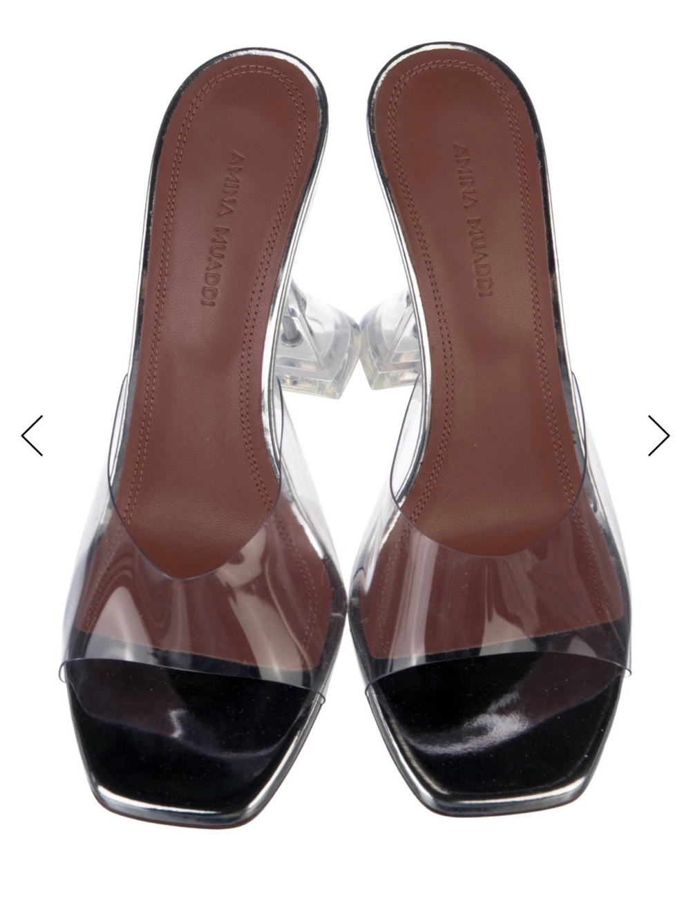 Amina Muaddi Clear PVC Mules with Brown Insole and Black Toe